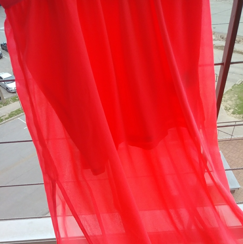 H&M Long,Vibrant Coral Divided Sheer Skirt